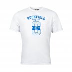 Tee-Shirt col rond Ruckfield en coton blanc floqué bleu ciel