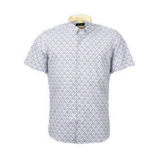 Chemise coupe droite manches courtes Turmell Berka en coton blanc à motifs bleu marine et marron
