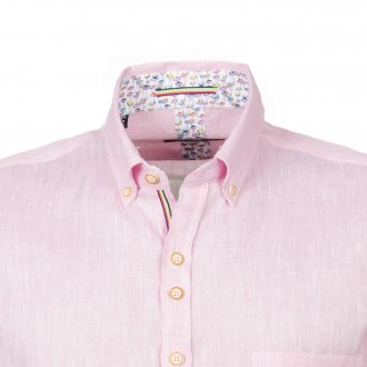 Chemise coupe droite manches longues Turmell Jativa en lin et coton rose