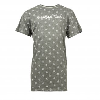Tee shirt de pyjama Arthur en coton gris à motifs croissants et cafetières blancs