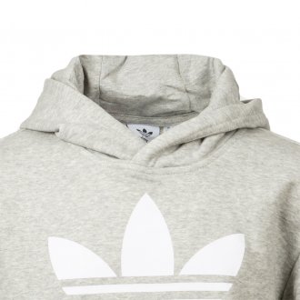Sweat à capuche Adidas Junior Trefoil en coton gris floqué en blanc