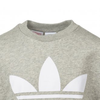 Sweat Adidas Junior Trefoil en coton mélangé gris chiné floqué en blanc