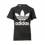 Tee-shirt col rond Adidas Junior Trefoil en coton noir floqué en blanc