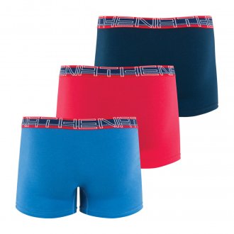 Lot de 3 boxers Athena en coton stretch respirant bleu denim, bleu marine et rouge