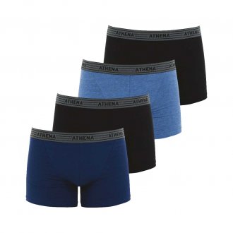 Lot de 4 boxers Athena en coton stretch noir, bleu denim et bleu marine