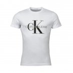 Tee-shirt col rond Calvin Klein Monogram en coton blanc à logo noir et gris