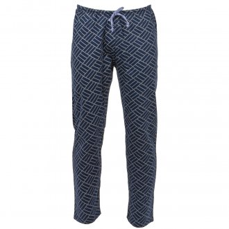 Pyjama long Christian Cane Bolivar en coton mélangé : tee-shirt col V manches longues bleu marine et bleu indigo et pantalon bleu marine à motifs graphiques