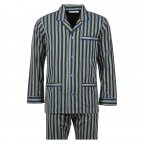 Pyjama long col chemise Christian Cane Barri en coton noir à rayures verticales bleu marine, blanches et jaunes