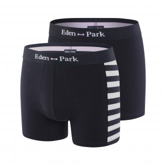 Lot de 2 boxers Eden Park en coton stretch bleu marine et bleu marine à bandes gris chiné