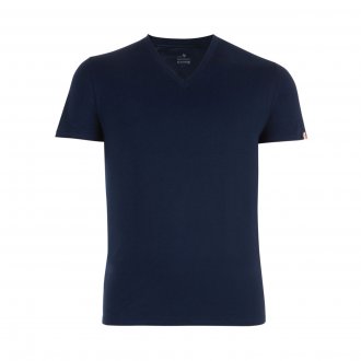 Tee-shirt col V fabriqué en France Eminence en coton stretch bleu marine
