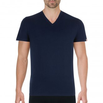 Tee-shirt col V fabriqué en France Eminence en coton stretch bleu marine