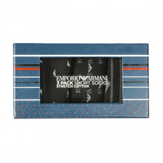 Coffret de 3 paires de chaussettes Emporio Armani en coton stretch mélangé noir à imprimés gris