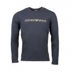 Tee-shirt manches longues Emporio Armani en coton stretch bleu marine et marque floquée dorée et argent