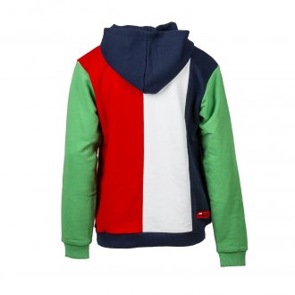 Sweat à capuche Fila Ben en coton mélangé color block vert bleu marine blanc et rouge 