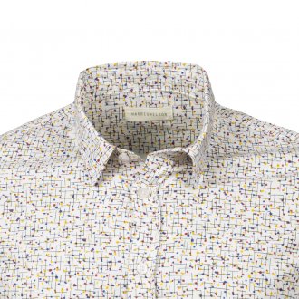 Chemise coupe ajustée Harris Wilson Théophane en coton blanc à micros motifs rouges, bleus et jaunes