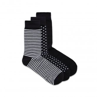 Coffret de 3 paires de chaussettes Jack & Jones en coton biologique mélangé noir à motifs blancs