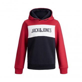Sweat à capuche Jack & Jones Junior Jelogo rouge, blanc et bleu marine