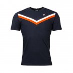 Tee-shirt col rond Le Coq Sportif en coton bleu marine à liserés orange et blanc