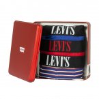Coffret de 3 boxers Levi's® en coton stretch bleu indigo, rouge, et rouge bleu et blanc rayé
