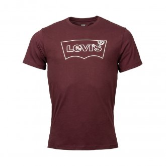 Tee-shirt col rond Levi's® Housemark Graphic en coton bordeaux floqué en blanc