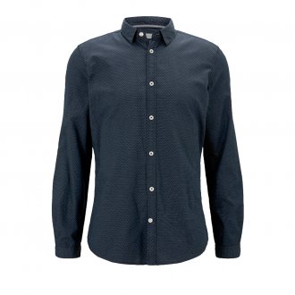 Chemise coupe ajustée Tom Tailor en coton bleu marine à micro motifs blancs