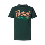 Tee-shirt col rond Petrol Industries en coton vert bouteille floqué en vert et orange fluo