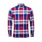 Chemise coupe droite Tommy Hilfiger en coton stretch à carreaux blancs, bleus, rouges, et gris