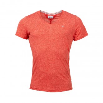 T-shirt Tommy Hilfiger droit rouge avec manches courtes et col v