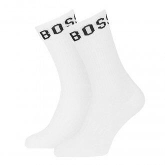 Lot de 2 paire de chaussettes hautes Hugo Boss en coton mélangé blanc à logo noir
