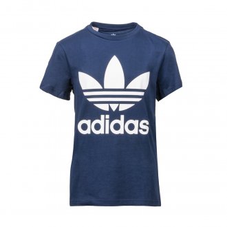 Tee-shirt col rond Adidas Junior Trefoil en coton bleu marine floqué