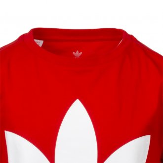 Tee-shirt col rond Adidas Junior Trefoil en coton rouge floqué