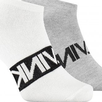 Lot de 2 paires de chaussettes basses Calvin Klein en coton mélangé stretch blanc et gris imprimés en noir