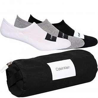 Lot de 3 paires de chaussettes basses Calvin Klein en coton mélangé stretch noir, gris et blanc vendues dans une trousse