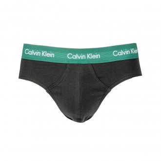 Lot de 3 slips Calvin Klein en coton stretch noir à ceintures bleu ciel, verte et grise