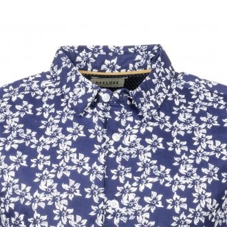 Chemise manches courtes coupe ajustée Deeluxe Est.74 Concrete en coton bleu marine à motifs fleurs blanches