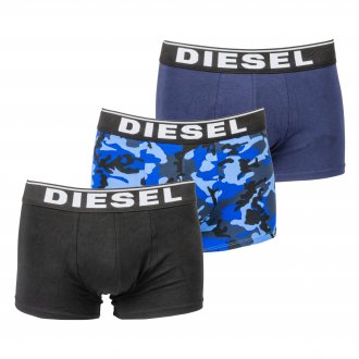 Lot de 3 boxers Diesel Damien en coton stretch noir, bleu marine et bleu militaire