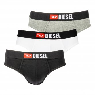 Lot de 3 slips Diesel Andre en coton stretch gris chiné, blanc et noir