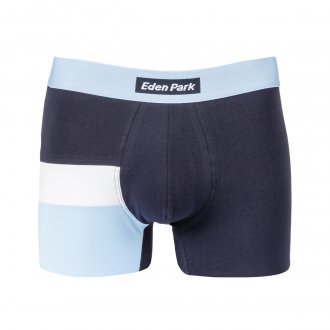 Boxer Eden Park en coton stretch bleu marine à bandes bleu ciel et blanche