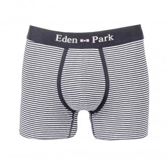 Boxer Eden Park en coton stretch bleu nuit et gris chiné rayé