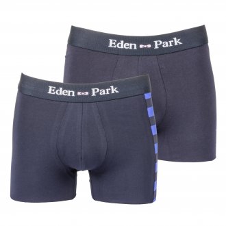 Lot de 2 boxers Eden Park en coton stretch bleu nuit à bandes bleu indigo