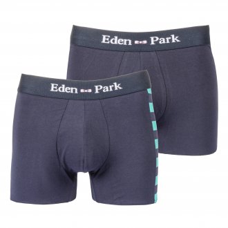 Lot de 2 boxers Eden Park en coton stretch bleu nuit à bandes vertes