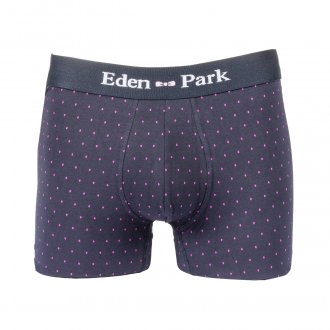 Lot de 2 boxers Eden Park en coton stretch bleu nuit et bleu nuit à micro-motifs rose