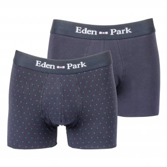 Lot de 2 boxers Eden Park en coton stretch bleu nuit et bleu nuit à micro-motifs verts