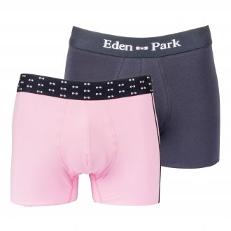 Lot de 2 boxers Eden Park en coton stretch bleu nuit et rose