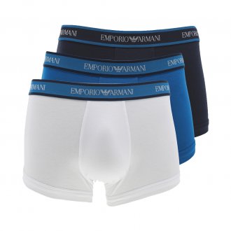 Lot de 3 boxers Emporio Armani en coton stretch blanc, bleu indigo et bleu marine