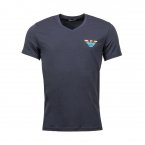 Tee-shirt col V Emporio Armani en coton stretch bleu marine floqué