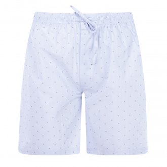 Pyjama court Guasch en coton : chemise et short bleu ciel à micro motifs bleu clair et rouges