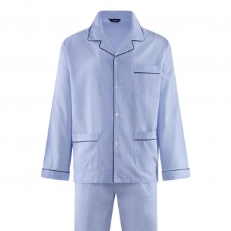 Pyjama long Guasch en coton : chemise et pantalon bleu ciel