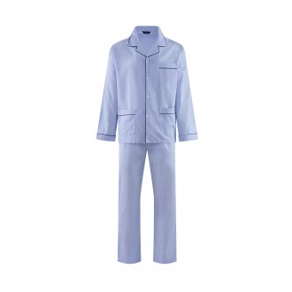 Pyjama long Guasch en coton : chemise et pantalon bleu ciel