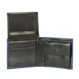 Portefeuille italien Guess Vezzola en cuir mélangé bleu logotypé en noir